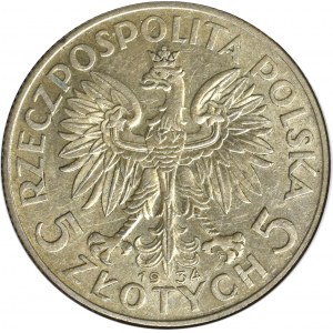 II Rzeczpospolita, 5 złotych 1934 Głowa kobiety - GCN MS63