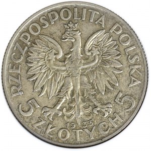 II Rzeczpospolita, 5 złotych 1933, Głowa kobiety - GCN AU58
