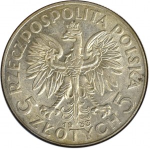 II Rzeczpospolita, 5 złotych 1933, Głowa kobiety - GCN MS64