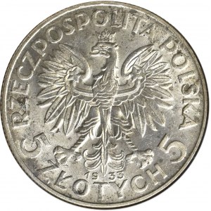 II Rzeczpospolita, 5 złotych 1933, Głowa kobiety - GCN MS65