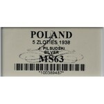 II Rzeczpospolita, 5 złotych 1938, Piłsudski - GCN MS63