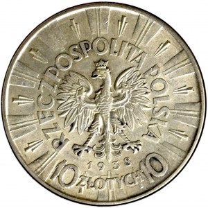 II Rzeczpospolita, 10 złotych 1938, Piłsudski - GCN MS63