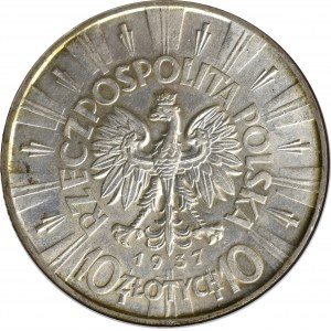 II Rzeczpospolita, 10 złotych 1937, Piłsudski - GCN MS64