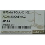 PRL, 10 Złotych 1975 Adam Mickiewicz - NGC MS67