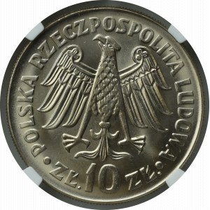 PRL, 10 Złotych 1964 Kazimierz Wielki, wklęsły napis - NGC MS65