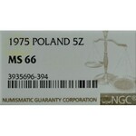 PRL, 5 Złotych 1975 - NGC MS66