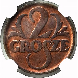 II Rzeczpospolita, 2 grosze 1937 - NGC MS63 RB