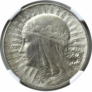 II Rzeczpospolita, 5 złotych 1934 Głowa kobiety - NGC MS62