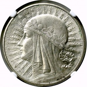 II Rzeczpospolita, 10 złotych 1932 Głowa kobiety - NGC MS62