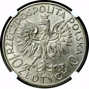 II Rzeczpospolita, 10 złotych 1932 Głowa kobiety - NGC MS62