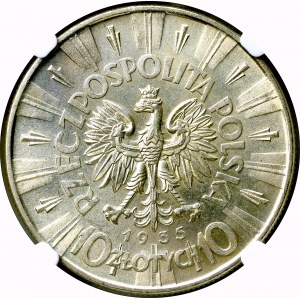 II Rzeczpospolita, 10 Złotych 1935 Piłsudski - NGC MS62+