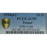 II Rzeczpospolita, 10 złotych 1934 Piłsudski Orzeł Strzelecki - PCGS AU55 