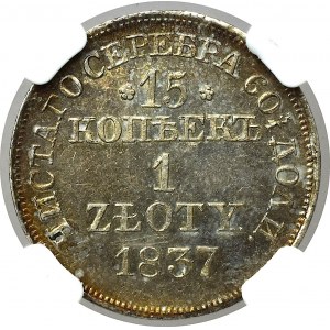 Zabór rosyjski, 15 kopiejek-1 złoty 1837 MW - NGC MS63