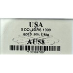 USA, 5 Dolarów 1909 - GCN AU58