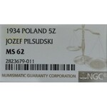 II Rzeczpospolita, 5 złotych 1934 Piłsudski - NGC MS62