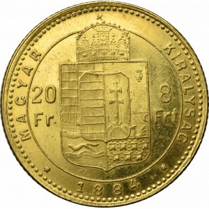 Hungary, Franz Joseph, 20 francs/8 forints 1884