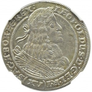 Śląsk, Leopold I, 15 krajcarów 1661 GH, Wrocław, NGC AU