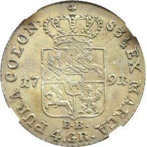 Stanislaw A. Poniatowski, 4 silver pennies (zloty) 1791 E.B., Warsaw, NGC MS62