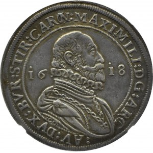 Austria, arcyksiążę Maksymilian III Habsburg, talar 1618, Hall, NGC AU55