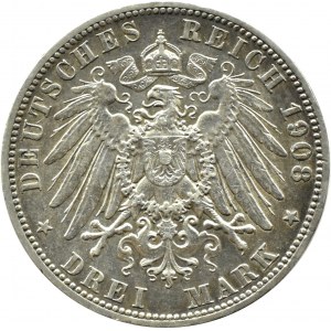 Germania, Prussia, Guglielmo II, 3 marchi 1908 A, Berlino