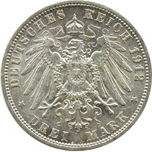 Niemcy, Prusy, Wilhelm II, 3 marki 1912 A, Berlin