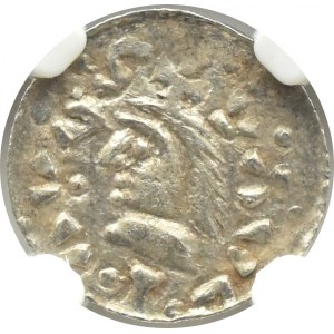 Władysław I Herman, denar Kraków, późna emisja, NGC AU58