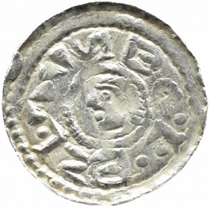 Boleslao II il Temerario, denario BOLEZ-L--AUS - principe a cavallo, sdraiato S