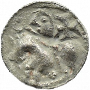 Boleslaw II the Bold, denarius, prince on horseback behind him cross - RARE