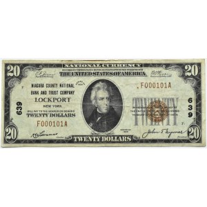 USA, Niagara County National Bank and Trust Company LOCKPORT New York, $20 1929, number F000101A.