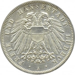 Germania, Lubecca, 3 marchi 1913 A, Berlino, raro