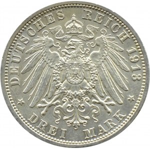 Germania, Lubecca, 3 marchi 1913 A, Berlino, raro