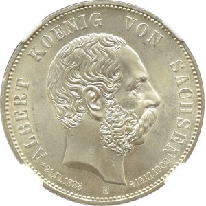 Germania, Sassonia, Alberto, 5 marchi 1902, edizione postuma, Muldenhütten, NGC MS63