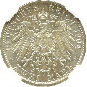 Niemcy, Hesja, Ernest Ludwig, 2 marki 1904 A, Berlin, 400-lecie urodzin ks. Filipa, NGC MS 64+