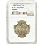 Niemcy, Hesja, Ernest Ludwig, 2 marki 1904 A, Berlin, 400-lecie urodzin ks. Filipa, NGC MS 64+