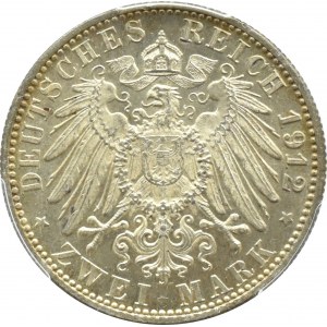 Niemcy, Wirtembergia, Wilhelm II, 2 marki 1912 F, Stuttgart, PCGS MS62