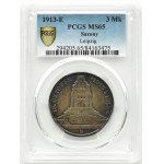 Niemcy, Saksonia, Bitwa pod Lipskiem 1813-1913, 3 marki 1913, PCGS MS65