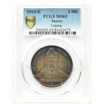 Niemcy, Saksonia, Bitwa pod Lipskiem 1813-1913, 3 marki 1913, PCGS MS65