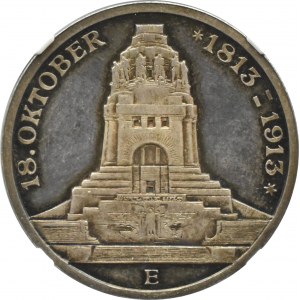 Niemcy, Saksonia, Bitwa pod Lipskiem 1813-1913, 3 marki 1913, NGC PF64