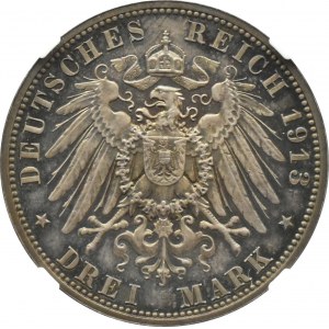 Niemcy, Saksonia, Bitwa pod Lipskiem 1813-1913, 3 marki 1913, NGC PF64