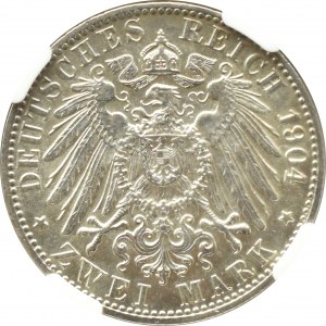 Niemcy, Brema, 2 marki 1904 J, Hamburg, NGC MS63