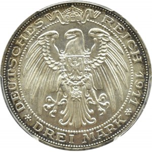 Niemcy, Prusy, Wilhelm II, 3 marki 1911 A, Berlin, 100-lecie Uniwersytetu we Wrocławiu, PCGS MS63