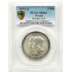 Niemcy, Prusy, Wilhelm II, 3 marki 1911 A, Berlin, 100-lecie Uniwersytetu we Wrocławiu, PCGS MS63