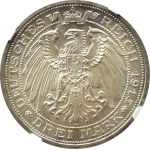 Německo, Prusko, Mansfeld 3 marky 1915 A, Berlín, NGC MS67+