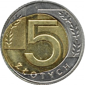 III RP, destrukt, 5 złotych 2021, rozlany rdzeń, zniekształcona grubość
