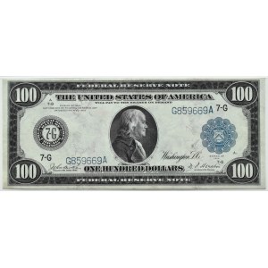 USA, Blue Seal, 100 dolarów 1914, Burke & Houston, seria 7-G, Rzadki, PMG 35