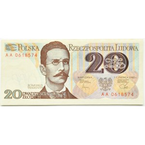 PRL, R. Traugutt, 20 złotych 1982, seria AA, UNC