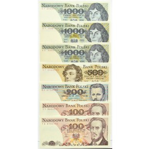 People's Republic of Poland, Lot of 7 20-1000 zloty banknotes 1982-1988, Warsaw, UNC