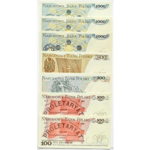 People's Republic of Poland, Lot of 7 20-1000 zloty banknotes 1982-1988, Warsaw, UNC