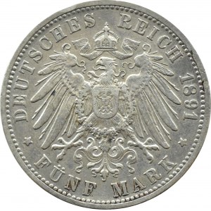 Niemcy, Badenia, Fryderyk I, 5 marek 1891 G, Karlsruhe