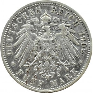 Niemcy, Badenia, Fryderyk I, 5 marek 1902 G, Karlsruhe, RZADSZY ROCZNIK